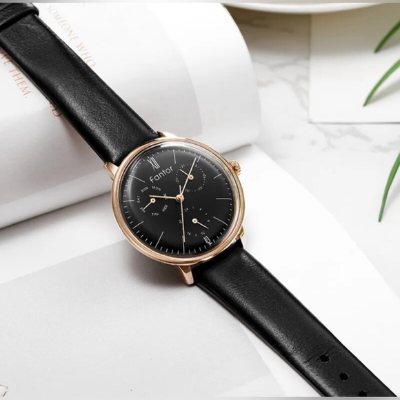 Designer Watch-Fantor Woman Luxury Leather Wrist Watch Chronograph Quartz, Black - Picture 3 of 13